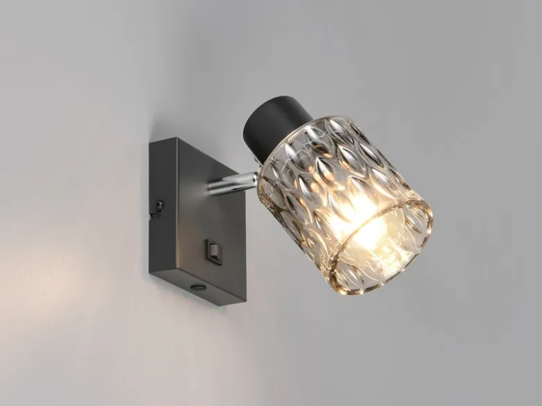 Wandstrahler JACK mit Schalter und Rauchglas Lampenschirm, Höhe 16cm