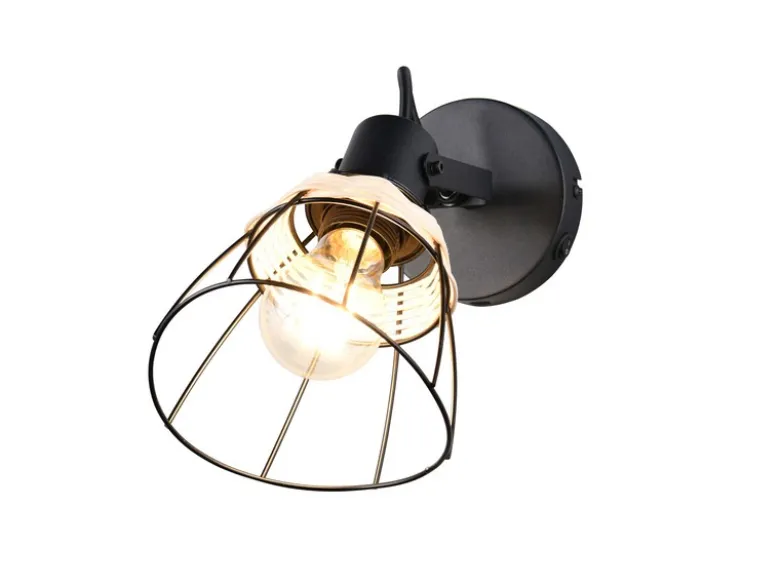 Wandstrahler JEROME mit Schalter & Gitter Lampenschirm Rattan, Breite 14cm