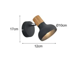 Wandstrahler LATIKA Metall Schwarz mit Holzoptik, Breite 10cm