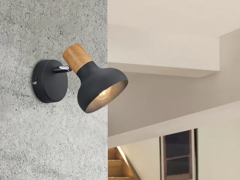Wandstrahler LATIKA Metall Schwarz mit Holzoptik, Breite 10cm