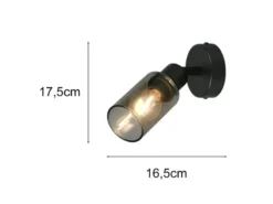 Wandstrahler MARS Schwarz mit Rauchglas Lampenschirm, Höhe 17,5cm