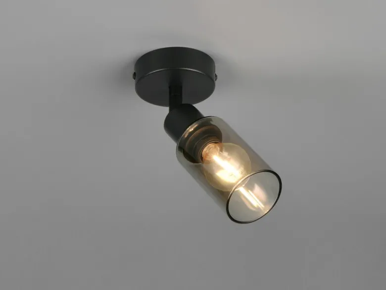 Wandstrahler MARS Schwarz mit Rauchglas Lampenschirm, Höhe 17,5cm