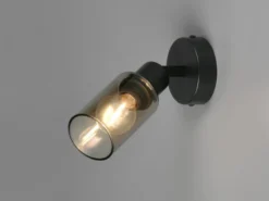Wandstrahler MARS Schwarz mit Rauchglas Lampenschirm, Höhe 17,5cm