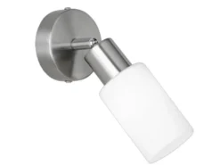 Wandstrahler MARS Silber mit Glas Lampenschirm Weiß, Höhe 17,5cm