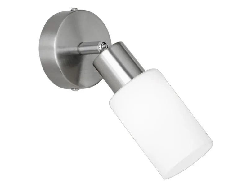 Wandstrahler MARS Silber mit Glas Lampenschirm Weiß, Höhe 17,5cm