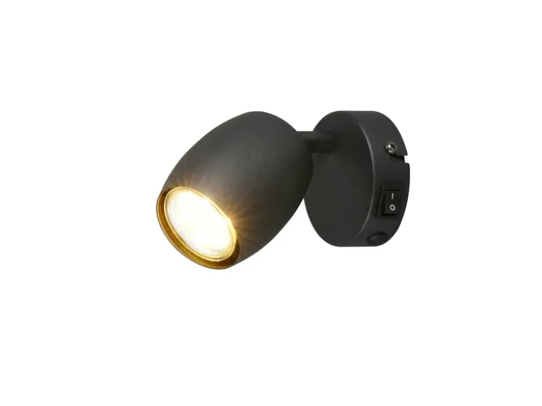 Wandstrahler NANCY mit Schalter aus Metall Schwarz, Höhe 14cm
