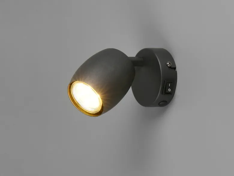 Wandstrahler NANCY mit Schalter aus Metall Schwarz, Höhe 14cm