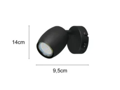 Wandstrahler NANCY mit Schalter aus Metall Schwarz, Höhe 14cm