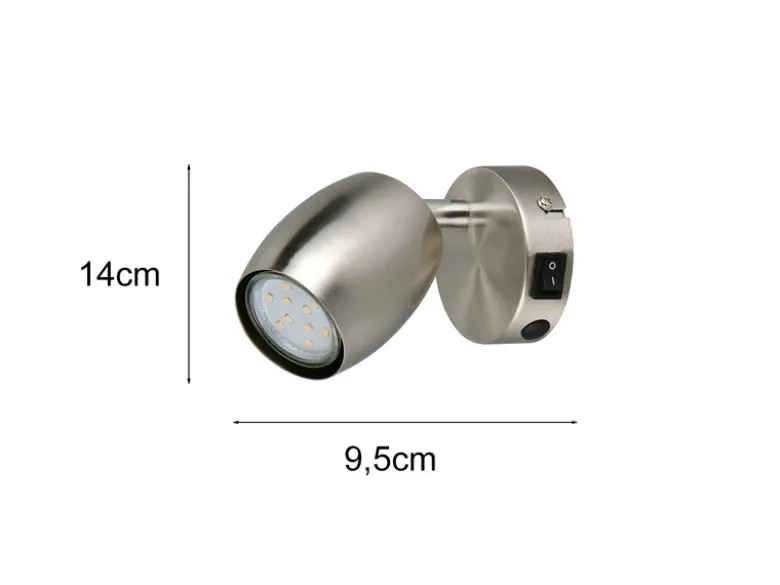 Wandstrahler NANCY mit Schalter aus Metall Silber, Höhe 14cm
