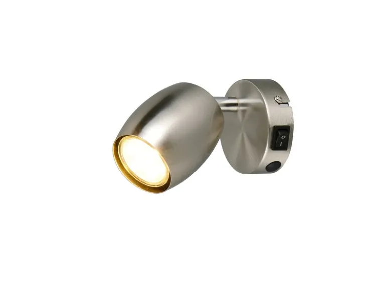 Wandstrahler NANCY mit Schalter aus Metall Silber, Höhe 14cm