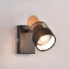 Wandstrahler NANDINI mit Holz & Draht-Stoff Lampenschirm, Breite 7cm