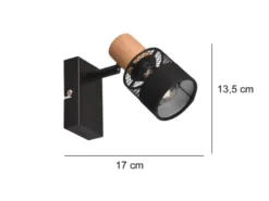 Wandstrahler NANDINI mit Holz & Draht-Stoff Lampenschirm, Breite 7cm