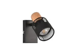 Wandstrahler NANDINI mit Holz & Draht-Stoff Lampenschirm, Breite 7cm