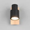 Wandstrahler PIERRE mit Schalter, Metall Schwarz & Holz, Breite 6cm