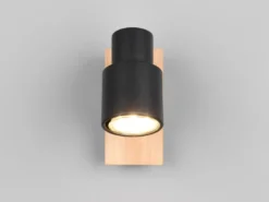 Wandstrahler PIERRE mit Schalter, Metall Schwarz & Holz, Breite 6cm