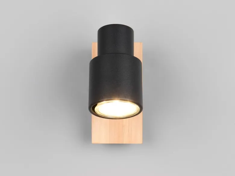 Wandstrahler PIERRE mit Schalter, Metall Schwarz & Holz, Breite 6cm