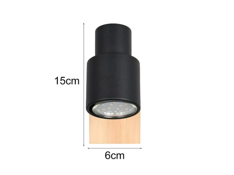 Wandstrahler PIERRE mit Schalter, Metall Schwarz & Holz, Breite 6cm