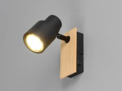 Wandstrahler PIERRE mit Schalter, Metall Schwarz & Holz, Breite 6cm