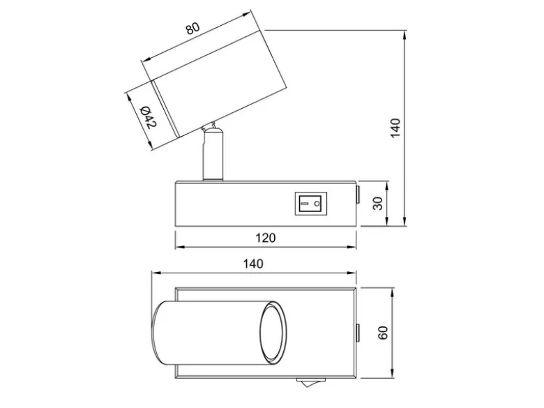 Wandstrahler TARYN Schwarz mit Schalter, Breite 6cm