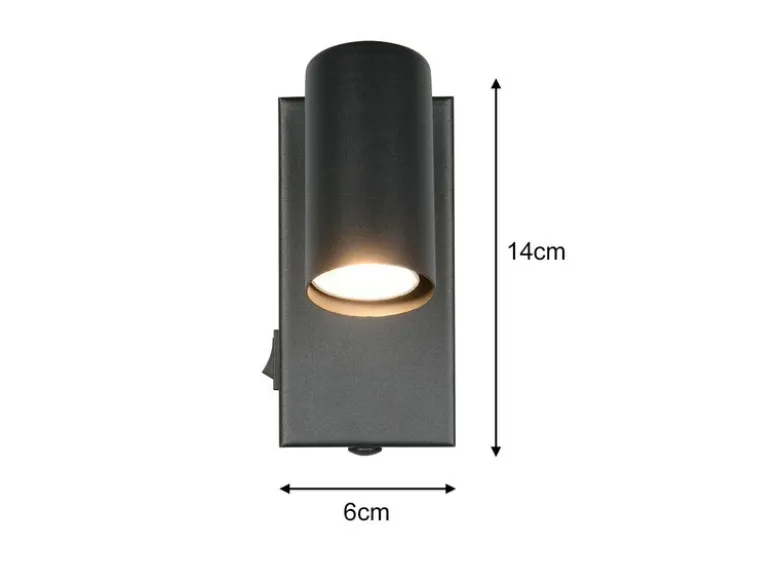 Wandstrahler TARYN Schwarz mit Schalter, Breite 6cm