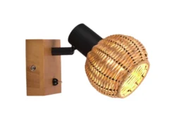 Wandstrahler TAVAR mit Schalter, Holz & Rattan Korbgeflecht, Breite 10,5cm