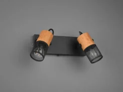 Wandstrahler TOSH 2-flammig mit Schalter, Schwarz & Holz, Breite 26cm