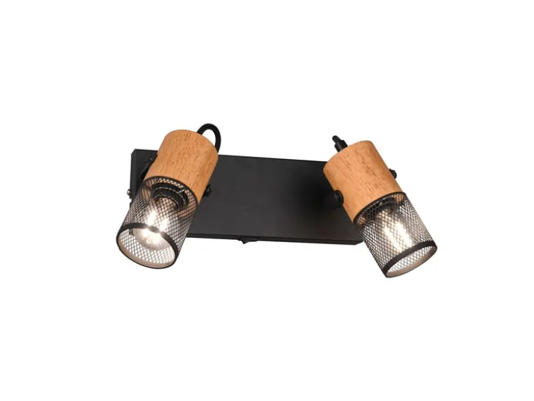Wandstrahler TOSH 2-flammig mit Schalter, Schwarz & Holz, Breite 26cm