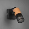 Wandstrahler TOSH mit Schalter, Schwarz mit Holz & Gitterschirm, Breite 9cm