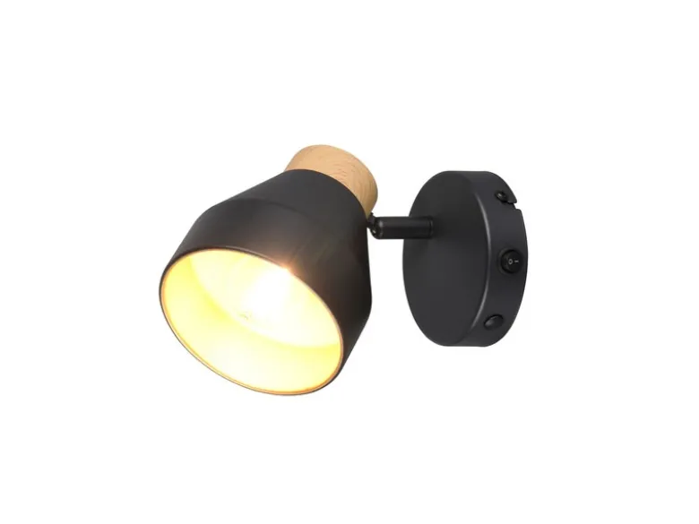 Wandstrahler VALENTIN mit Schalter, Metall Schwarz / innen Gold, Breite 11cm