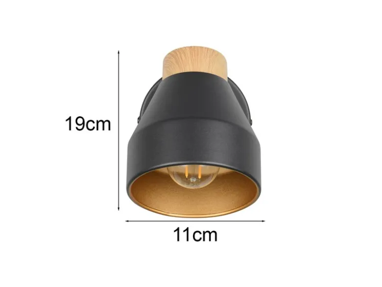 Wandstrahler VALENTIN mit Schalter, Metall Schwarz / innen Gold, Breite 11cm