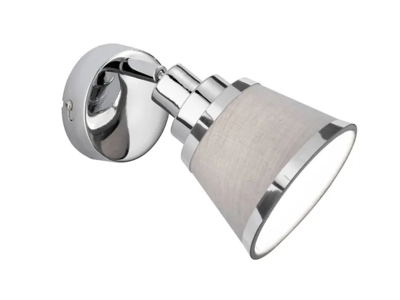 Wandstrahler ZOON Silber Chrom mit Stoffschirm Grau, Breite 12cm