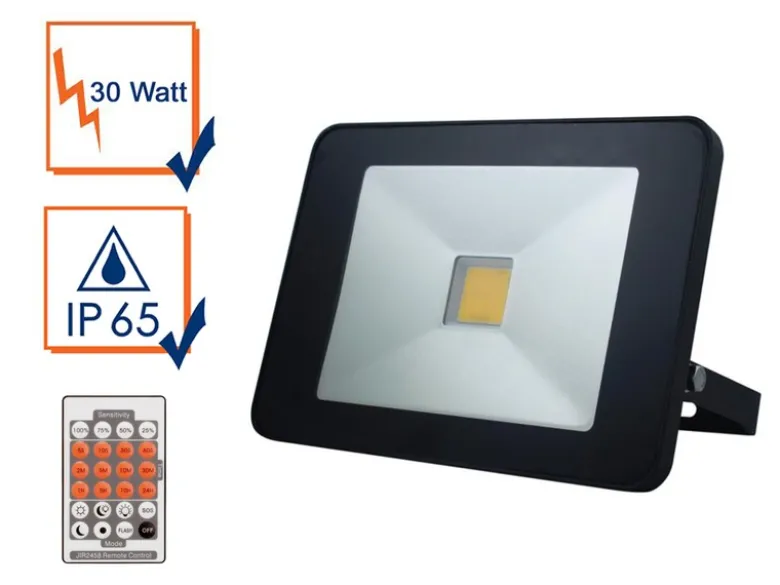 30 Watt LED Strahler Bewegungsmelder & Fernbedienung, 4000 Kelvin, IP65, 15x21cm