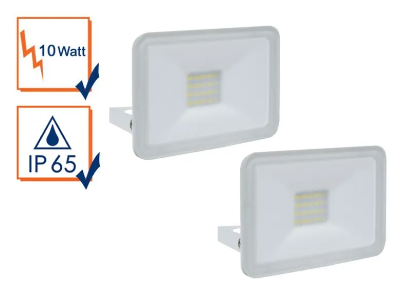 10 Watt LED Strahler 2er SET, 5000 Kelvin Neutralweiß, IP65, 9x12cm
