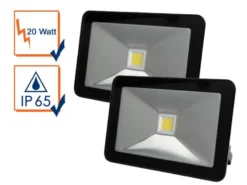 20 Watt LED Strahler 2er SET, 3000 Kelvin Warmweiß, IP65, 13x18cm