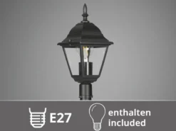 Wegeleuchte Aluminium Schwarz, Gartenlaterne mit E27 LED, Höhe 100cm