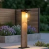 Wegeleuchte ARDILA aus Aluminium Holzoptik mit E27 Glasschirm, Höhe 65cm
