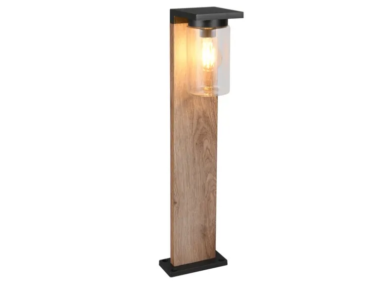Wegeleuchte ARDILA aus Aluminium Holzoptik mit E27 Glasschirm, Höhe 65cm