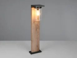 Wegeleuchte ARDILA aus Aluminium Holzoptik mit E27 Glasschirm, Höhe 65cm