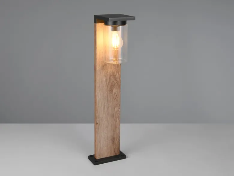 Wegeleuchte ARDILA aus Aluminium Holzoptik mit E27 Glasschirm, Höhe 65cm