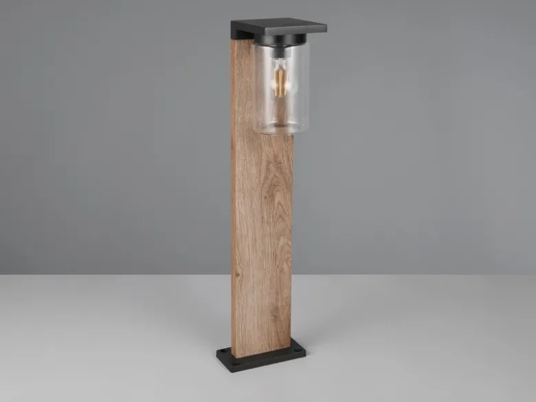 Wegeleuchte ARDILA aus Aluminium Holzoptik mit E27 Glasschirm, Höhe 65cm