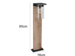 Wegeleuchte ARDILA aus Aluminium Holzoptik mit E27 Glasschirm, Höhe 65cm