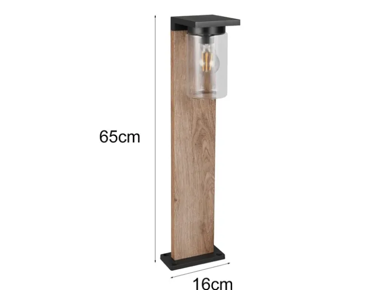 Wegeleuchte ARDILA aus Aluminium Holzoptik mit E27 Glasschirm, Höhe 65cm