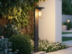 Wegeleuchte ARDILA aus Aluminium Schwarz mit E27 Glasschirm, Höhe 100cm