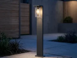 Wegeleuchte ARDILA aus Aluminium Schwarz mit E27 Glasschirm, Höhe 100cm