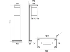 Wegeleuchte ARDILA aus Aluminium Holzoptik mit E27 Glasschirm, Höhe 100cm