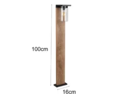 Wegeleuchte ARDILA aus Aluminium Holzoptik mit E27 Glasschirm, Höhe 100cm