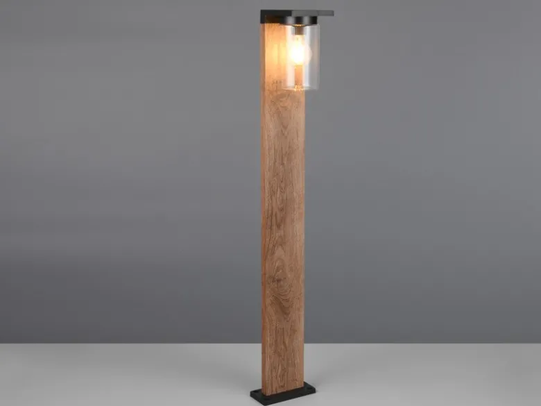 Wegeleuchte ARDILA aus Aluminium Holzoptik mit E27 Glasschirm, Höhe 100cm
