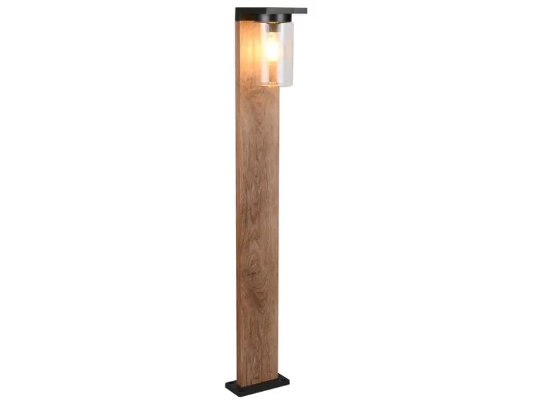 Wegeleuchte ARDILA aus Aluminium Holzoptik mit E27 Glasschirm, Höhe 100cm
