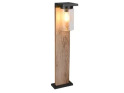 Wegeleuchte aus Aluminium Holzoptik mit E27 LED & Glasschirm, Höhe 65cm
