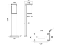Wegeleuchte aus Aluminium Holzoptik mit E27 LED & Glasschirm, Höhe 65cm